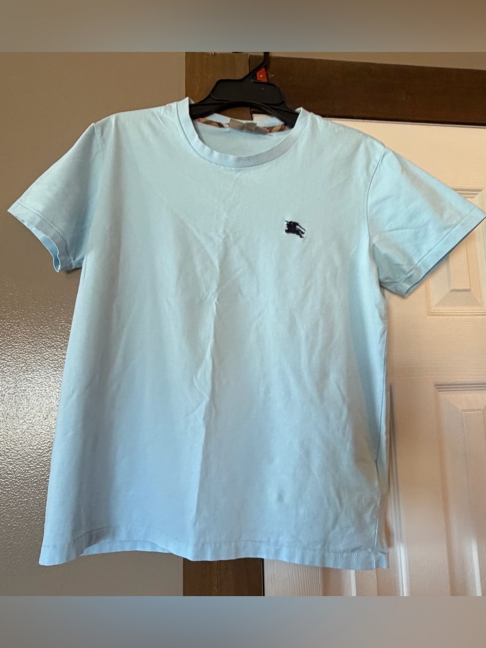 Burberry Light Blue Tee with Navy Knight Emblem